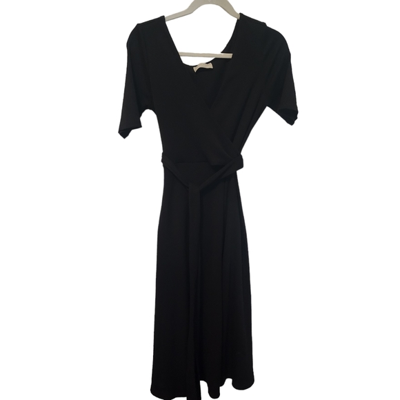 EUC Modern Citizens Black Ribbed Jersey Short Sleeve Ruth Wrap Dress - Picture 9 of 10
